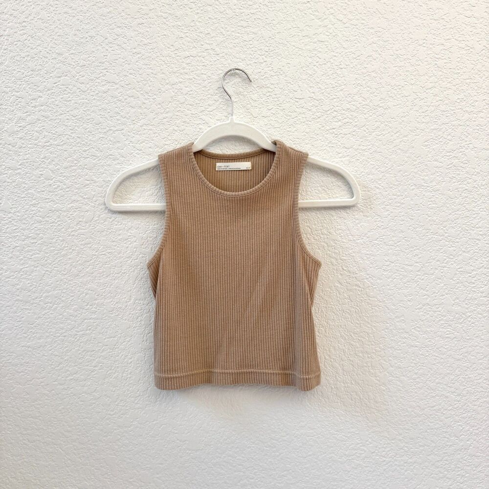 Oak & Fort Tan Ribbed Crop Tank Top